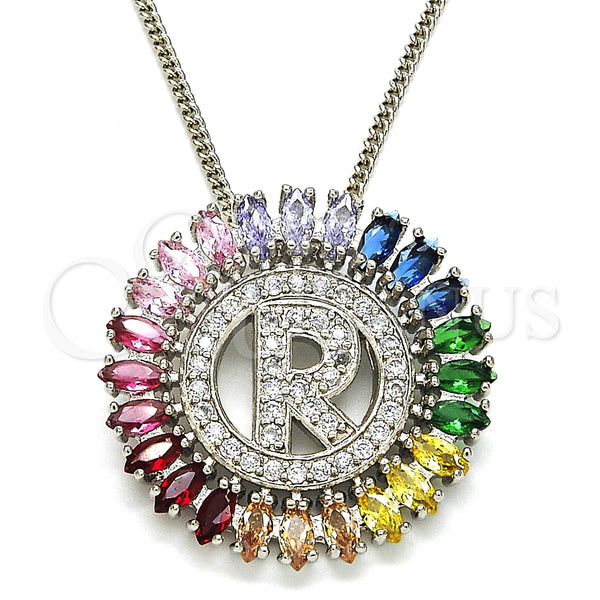 Rhodium Plated Pendant Necklace, Initials Design, with Multicolor Cubic Zirconia, Polished, Rhodium Finish, 04.210.0020.3.20