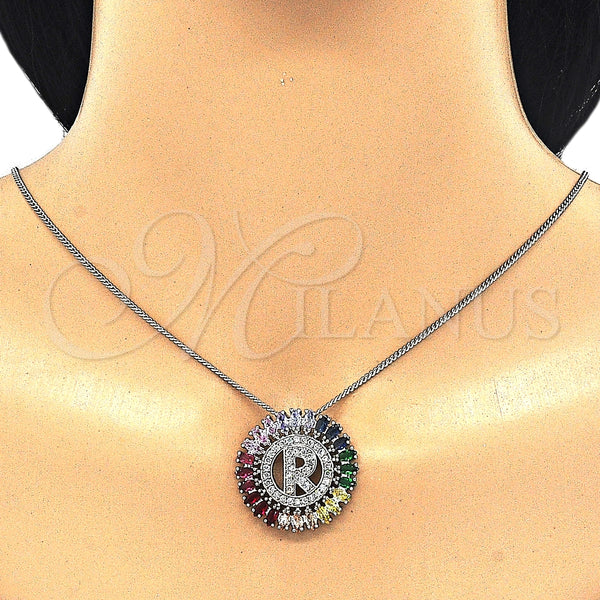 White Gold Filled Necklace — Pendant Necklace Initials Design with Multicolor Cubic Zirconia — alternate product view — SKU 126512 | Oro Laminado Blanco collar — Pendant Necklace Initials diseño with Multicolor Cubic Zirconia — SKU 126512
