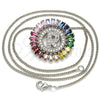 Rhodium Gold Filled Pendant Necklace, Initials Design, with Multicolor Cubic Zirconia, Polished, Rhodium Finish, 04.210.0020.3.20 (02 MM Thickness, 20 Inches Length)