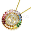Oro Laminado Pendant Necklace, Gold Filled Style Initials Design, with Multicolor Cubic Zirconia, Polished, Golden Finish, 04.210.0021.1.20 (02 MM Thickness, 20 Inches Length)