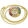 Oro Laminado Pendant Necklace, Gold Filled Style Initials Design, with Multicolor Cubic Zirconia, Polished, Golden Finish, 04.210.0021.1.20 (02 MM Thickness, 20 Inches Length)