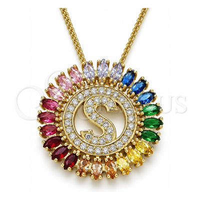 Oro Laminado Pendant Necklace, Gold Filled Style Initials Design, with Multicolor Cubic Zirconia, Polished, Golden Finish, 04.210.0021.1.20 (02 MM Thickness, 20 Inches Length)