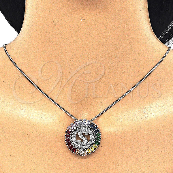 White Gold Filled Necklace — Pendant Necklace Initials Design with Multicolor Cubic Zirconia — alternate product view — SKU 126516 | Oro Laminado Blanco collar — Pendant Necklace Initials diseño with Multicolor Cubic Zirconia — SKU 126516
