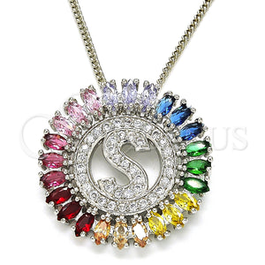 White Gold Filled Necklace — Pendant Necklace Initials Design with Multicolor Cubic Zirconia — main product view — SKU 126516 | Oro Laminado Blanco collar — Pendant Necklace Initials diseño with Multicolor Cubic Zirconia — SKU 126516