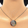Oro Laminado Pendant Necklace, Gold Filled Style Initials Design, with Multicolor Cubic Zirconia, Polished, Golden Finish, 04.210.0022.1.20 (02 MM Thickness, 20 Inches Length)