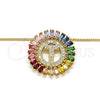 Oro Laminado Pendant Necklace, Gold Filled Style Initials Design, with Multicolor Cubic Zirconia, Polished, Golden Finish, 04.210.0022.1.20 (02 MM Thickness, 20 Inches Length)