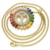 Oro Laminado Pendant Necklace, Gold Filled Style Initials Design, with Multicolor Cubic Zirconia, Polished, Golden Finish, 04.210.0022.1.20 (02 MM Thickness, 20 Inches Length)