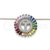 Rhodium Plated Pendant Necklace, Initials Design, with Multicolor Cubic Zirconia, Polished, Rhodium Finish, 04.210.0022.3.20