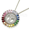 Rhodium Plated Pendant Necklace, Initials Design, with Multicolor Cubic Zirconia, Polished, Rhodium Finish, 04.210.0022.3.20