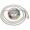Rhodium Plated Pendant Necklace, Initials Design, with Multicolor Cubic Zirconia, Polished, Rhodium Finish, 04.210.0022.3.20