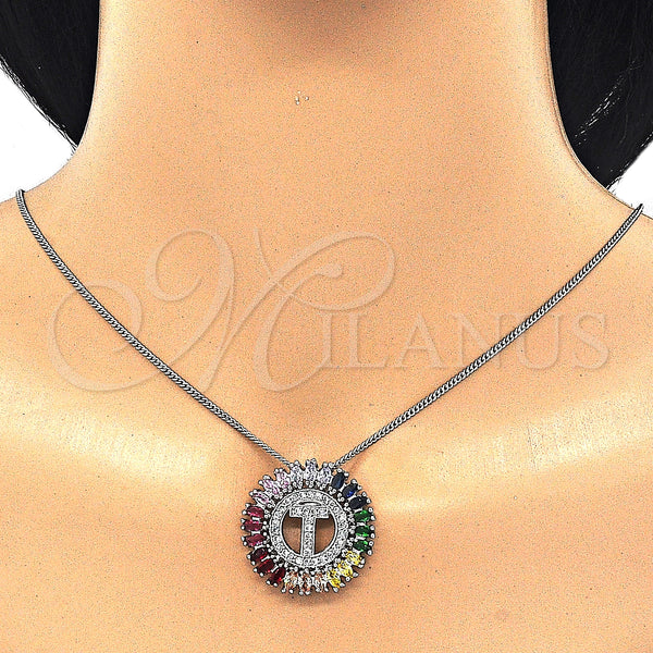 White Gold Filled Necklace — Pendant Necklace Initials Design with Multicolor Cubic Zirconia — alternate product view — SKU 126520 | Oro Laminado Blanco collar — Pendant Necklace Initials diseño with Multicolor Cubic Zirconia — SKU 126520