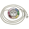 Rhodium Gold Filled Pendant Necklace, Initials Design, with Multicolor Cubic Zirconia, Polished, Rhodium Finish, 04.210.0022.3.20 (02 MM Thickness, 20 Inches Length)