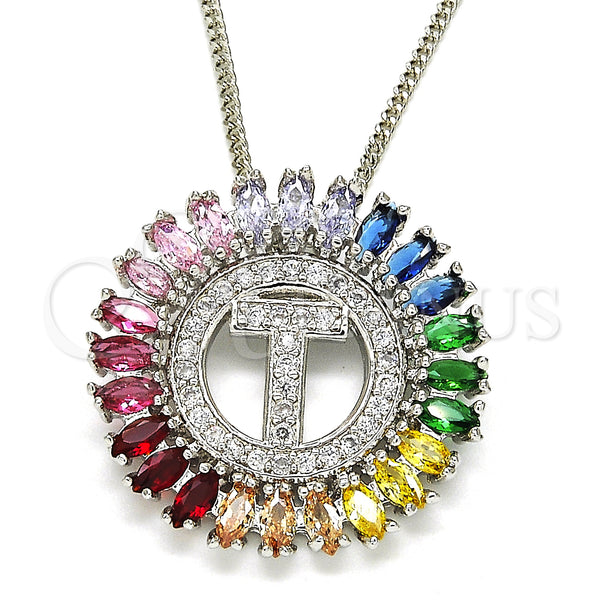 White Gold Filled Necklace — Pendant Necklace Initials Design with Multicolor Cubic Zirconia — main product view — SKU 126520 | Oro Laminado Blanco collar — Pendant Necklace Initials diseño with Multicolor Cubic Zirconia — SKU 126520