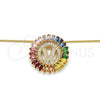 Oro Laminado Pendant Necklace, Gold Filled Style Initials Design, with Multicolor Cubic Zirconia, Polished, Golden Finish, 04.210.0023.1.20 (02 MM Thickness, 20 Inches Length)
