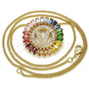 Oro Laminado Pendant Necklace, Gold Filled Style Initials Design, with Multicolor Cubic Zirconia, Polished, Golden Finish, 04.210.0023.1.20 (02 MM Thickness, 20 Inches Length)
