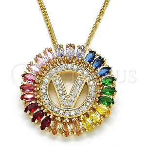 Gold Filled Necklace — Pendant Necklace Initials Design with Multicolor Cubic Zirconia — main product view — SKU 126522 | Oro Laminado collar — Pendant Necklace Initials diseño with Multicolor Cubic Zirconia — SKU 126522