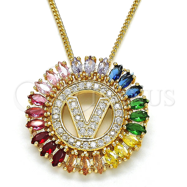 Gold Filled Necklace — Pendant Necklace Initials Design with Multicolor Cubic Zirconia — main product view — SKU 126522 | Oro Laminado collar — Pendant Necklace Initials diseño with Multicolor Cubic Zirconia — SKU 126522