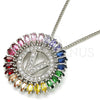 Rhodium Plated Pendant Necklace, Initials Design, with Multicolor Cubic Zirconia, Polished, Rhodium Finish, 04.210.0023.3.20