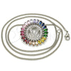Rhodium Plated Pendant Necklace, Initials Design, with Multicolor Cubic Zirconia, Polished, Rhodium Finish, 04.210.0023.3.20
