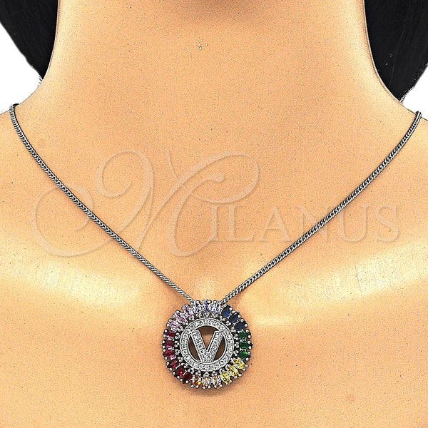 White Gold Filled Necklace — Pendant Necklace Initials Design with Multicolor Cubic Zirconia — alternate product view — SKU 126524 | Oro Laminado Blanco collar — Pendant Necklace Initials diseño with Multicolor Cubic Zirconia — SKU 126524