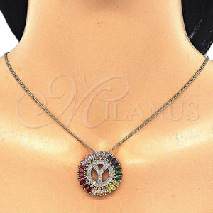 Gold Filled Necklace — Pendant Necklace Initials Design with Multicolor Cubic Zirconia — main product view — SKU 126526 | Oro Laminado collar — Pendant Necklace Initials diseño with Multicolor Cubic Zirconia — SKU 126526