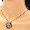 Oro Laminado Pendant Necklace, Gold Filled Style Initials Design, with Multicolor Cubic Zirconia, Polished, Golden Finish, 04.210.0024.1.20 (02 MM Thickness, 20 Inches Length)
