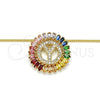 Oro Laminado Pendant Necklace, Gold Filled Style Initials Design, with Multicolor Cubic Zirconia, Polished, Golden Finish, 04.210.0024.1.20 (02 MM Thickness, 20 Inches Length)