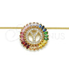 Oro Laminado Pendant Necklace, Gold Filled Style Initials Design, with Multicolor Cubic Zirconia, Polished, Golden Finish, 04.210.0024.1.20 (02 MM Thickness, 20 Inches Length)