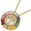 Oro Laminado Pendant Necklace, Gold Filled Style Initials Design, with Multicolor Cubic Zirconia, Polished, Golden Finish, 04.210.0024.1.20 (02 MM Thickness, 20 Inches Length)