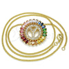 Oro Laminado Pendant Necklace, Gold Filled Style Initials Design, with Multicolor Cubic Zirconia, Polished, Golden Finish, 04.210.0024.1.20 (02 MM Thickness, 20 Inches Length)