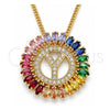 Oro Laminado Pendant Necklace, Gold Filled Style Initials Design, with Multicolor Cubic Zirconia, Polished, Golden Finish, 04.210.0024.1.20 (02 MM Thickness, 20 Inches Length)