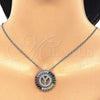 Rhodium Plated Pendant Necklace, Initials Design, with Multicolor Cubic Zirconia, Polished, Rhodium Finish, 04.210.0024.3.20
