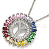 Rhodium Plated Pendant Necklace, Initials Design, with Multicolor Cubic Zirconia, Polished, Rhodium Finish, 04.210.0024.3.20