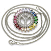 Rhodium Plated Pendant Necklace, Initials Design, with Multicolor Cubic Zirconia, Polished, Rhodium Finish, 04.210.0024.3.20