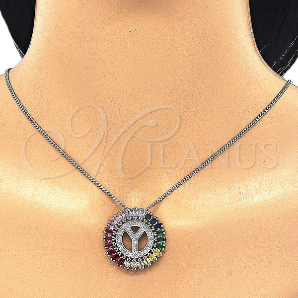 White Gold Filled Necklace — Pendant Necklace Initials Design with Multicolor Cubic Zirconia — alternate product view — SKU 126528 | Oro Laminado Blanco collar — Pendant Necklace Initials diseño with Multicolor Cubic Zirconia — SKU 126528