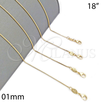 Oro Laminado Basic Necklace, Gold Filled Style Box Design, Polished, Golden Finish, 04.179.0012.18 (01 MM for wholesale, main product view