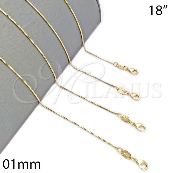 Oro Laminado Basic Necklace, Gold Filled Style Box Design, Polished, Golden Finish, 04.179.0012.18 (01 MM Thickness, 18 Inches Length)