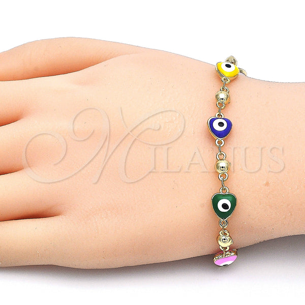 Gold Filled Bracelet — Fancy Bracelet Evil Eye and Heart Design Multicolor — alternate product view — SKU 126551 | Oro Laminado brazalete — elegante Bracelet Evil Eye and corazón diseño Multicolor — SKU 126551