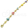 Oro Laminado Fancy Bracelet, Gold Filled Style Evil Eye and Heart Design, Multicolor Enamel Finish, Golden Finish, 03.213.0037.3.08 (08 MM Thickness, 8 Inches Length)