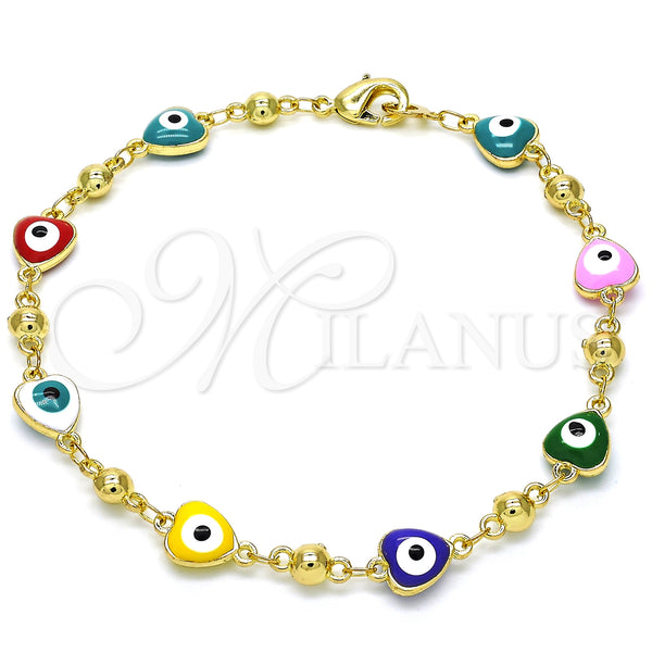 Gold Filled Bracelet — Fancy Bracelet Evil Eye and Heart Design Multicolor — main product view — SKU 126551 | Oro Laminado brazalete — elegante Bracelet Evil Eye and corazón diseño Multicolor — SKU 126551