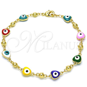 Gold Filled Bracelet — Fancy Bracelet Evil Eye and Heart Design Multicolor — main product view — SKU 126551 | Oro Laminado brazalete — elegante Bracelet Evil Eye and corazón diseño Multicolor — SKU 126551