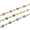 Oro Laminado Fancy Bracelet, Gold Filled Style Evil Eye and Heart Design, Multicolor Enamel Finish, Golden Finish, 03.213.0037.3.08 (08 MM Thickness, 8 Inches Length)