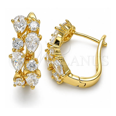 Oro Laminado Huggie Hoop, Gold Filled Style with White Cubic Zirconia, Polished, Golden Finish, 02.316.0051.2.15