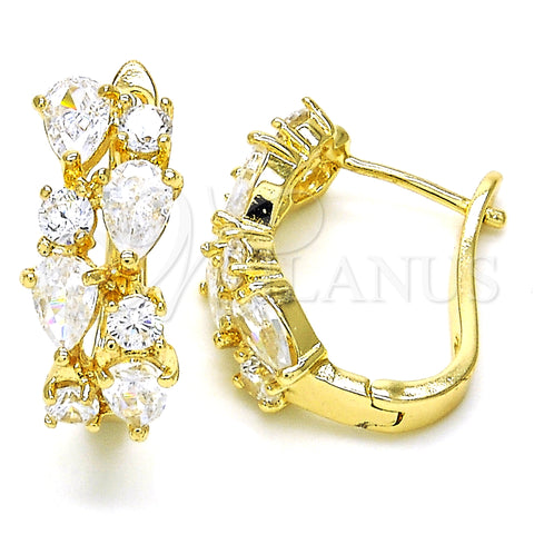 Oro Laminado Huggie Hoop, Gold Filled Style with White Cubic Zirconia, Polished, Golden Finish, 02.316.0051.2.15