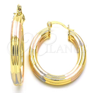 Gold Filled Hoop Earrings — Medium Hoop Polished Tricolor 02. — main product view — SKU 126594 | Oro Laminado aretes de aro — Medium Hoop pulido Tricolor 02. — SKU 126594