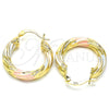 Oro Laminado Small Hoop, Gold Filled Style Twist Design, Polished, Tricolor, 02.170.0249.25