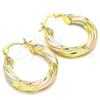 Oro Laminado Small Hoop, Gold Filled Style Twist Design, Polished, Tricolor, 02.170.0249.25