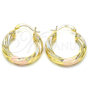 Gold Filled Hoop Earrings — Small Hoop Twist Design Polished Tricolor 02. — main product view — SKU 126596 | Oro Laminado aretes de aro — Small Hoop Twist diseño pulido Tricolor 02. — SKU 126596