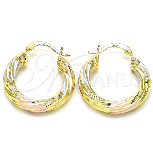 Gold Filled Hoop Earrings — Small Hoop Twist Design Polished Tricolor 02. — main product view — SKU 126596 | Oro Laminado aretes de aro — Small Hoop Twist diseño pulido Tricolor 02. — SKU 126596