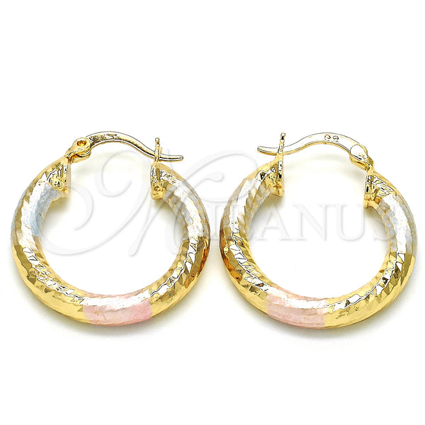 Gold Filled Hoop Earrings — Small Hoop Diamond Cutting Tricolor 02. — main product view — SKU 126597 | Oro Laminado aretes de aro — Small Hoop Diamond Cutting Tricolor 02. — SKU 126597